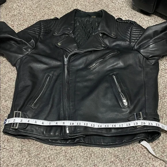 Vintage Men's Black Leather motorcycle padded quilted Jacket - Picture 8 of 13